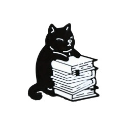 Brosch - Pin - Katt med bok - Svart