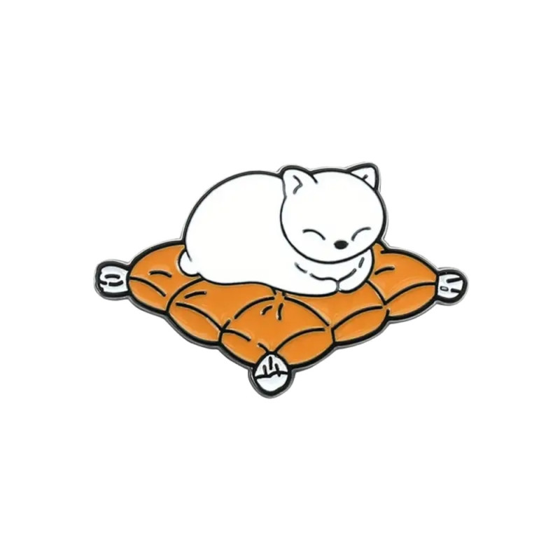 Brosch - Pin - Katt på kudde - Vit