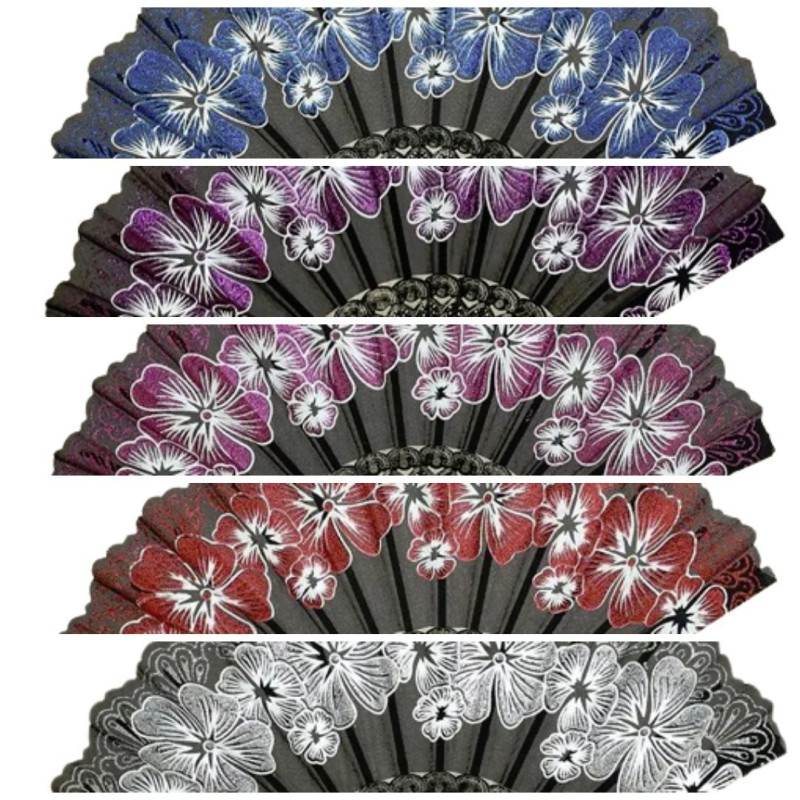 Solfjäder - Blommor i chiffong med plastbas [v2] - Flera färgval