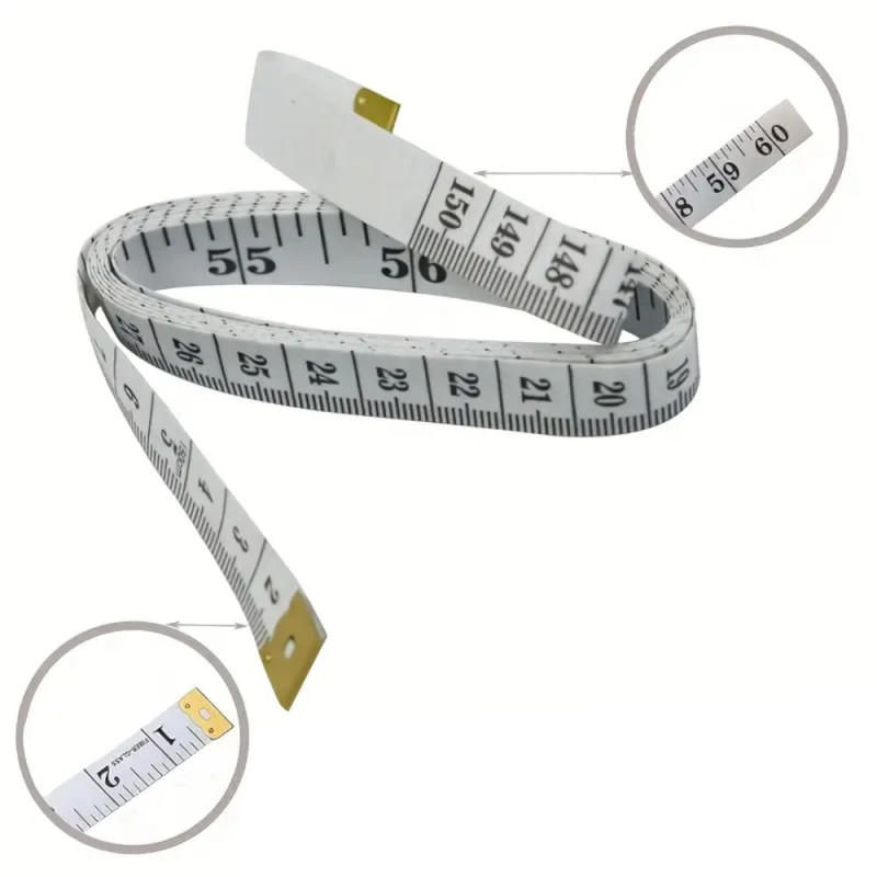 Mjukt måttband för tyg - 150cm - 60 tum - Vit