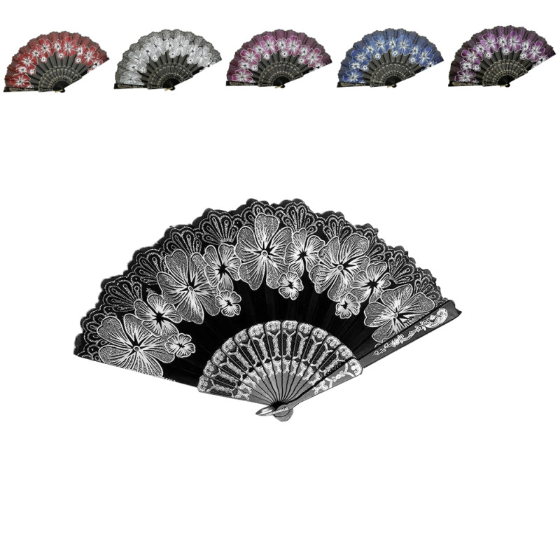 Solfjäder - Blommor i chiffong med plastbas [Glitter] - Flera färgval