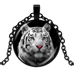 Halssmycke i glas med motiv [K15] - Vit Tiger