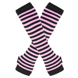 Armvärmare randiga, fingerlösa & långa - Svart/rosa [30cm]