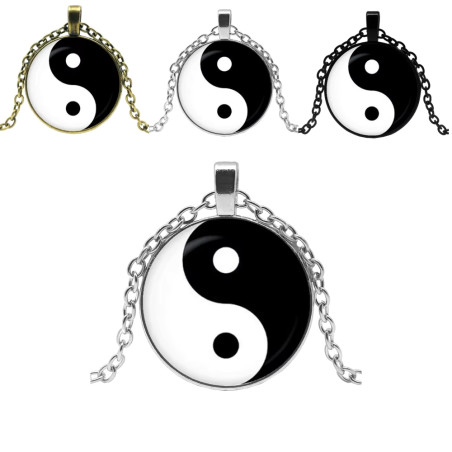 Halssmycke i glas med motiv [K10] - Yin och Yang