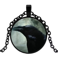 Halssmycke i glas med motiv [Sv5] Svart korp
