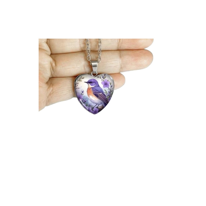Halssmycke i glas med motiv [H18] - Fågel