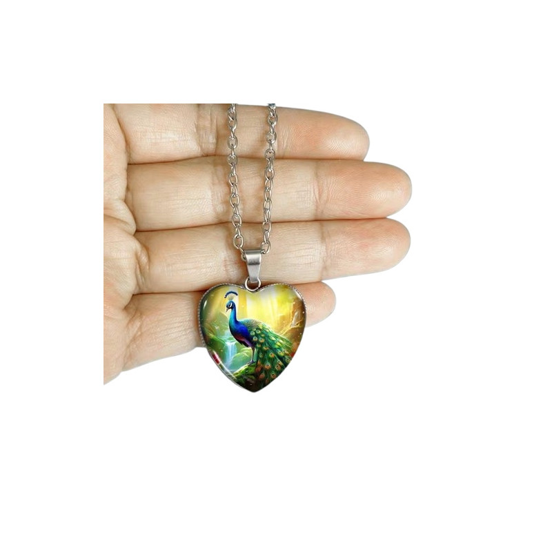 Halssmycke i glas med motiv [H21] - Påfågel
