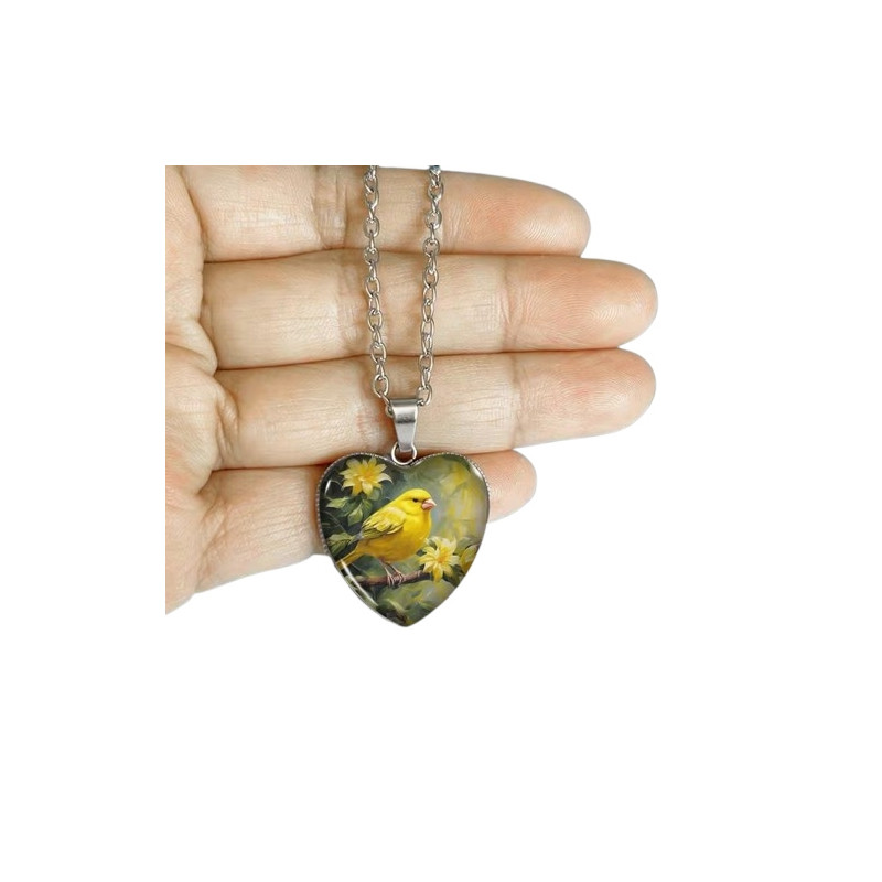 Halssmycke i glas med motiv [H25] - Gulsiska - Gul Fågel