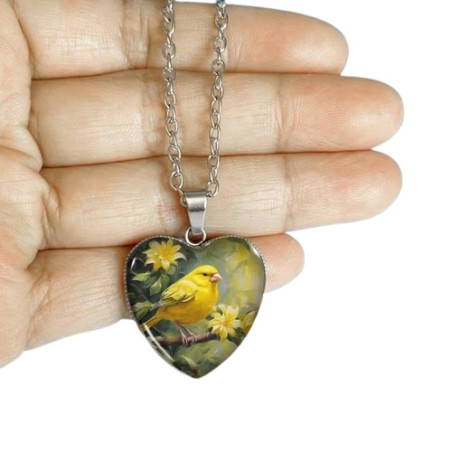 Halssmycke i glas med motiv [H25] - Gulsiska - Gul Fågel