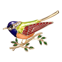 Brosch - Liten fågel - Blå gul orange röd