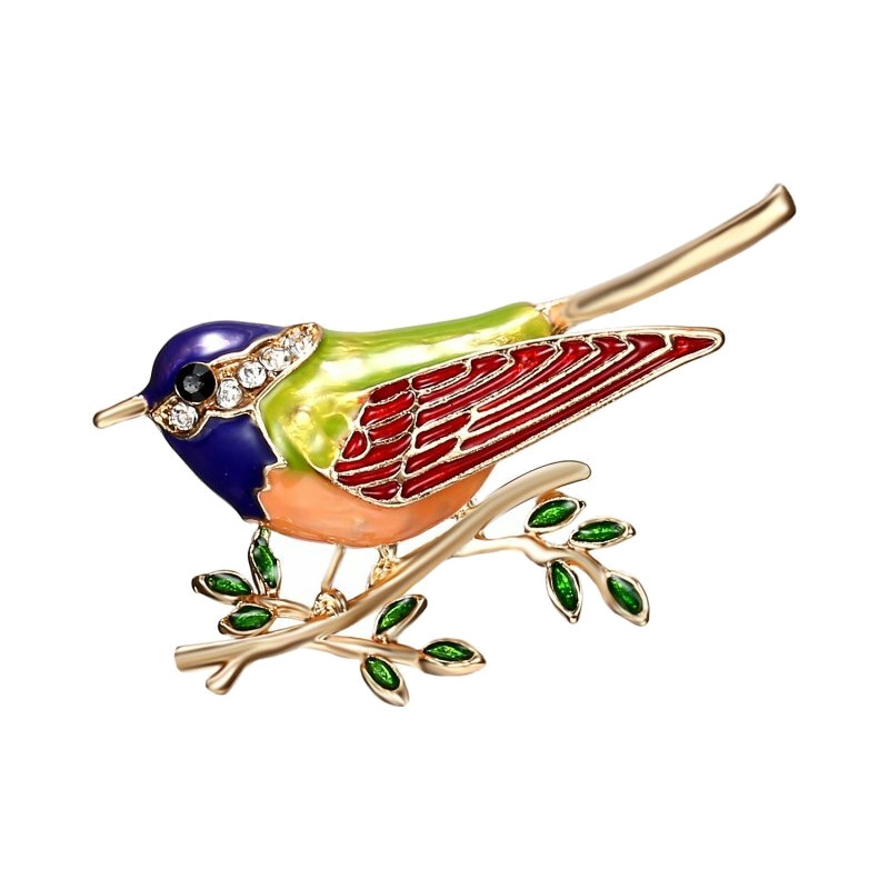 Brosch - Liten fågel - Blå gul orange röd