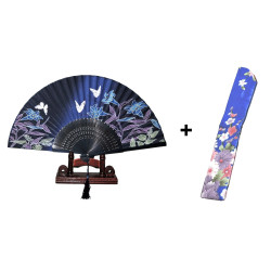 Solfjäder - Fjärilar med blommor [M4] med fodral - Mörkblå Lilja