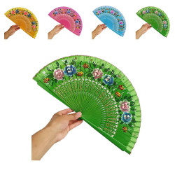Solfjäder - Handmålad i trä - Spansk stil Blommor - Flera färgval
