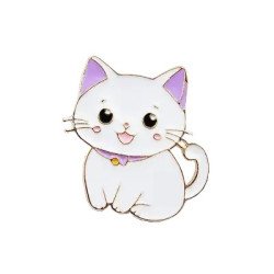 Brosch - Pin - Liten katt - Vit - Lila