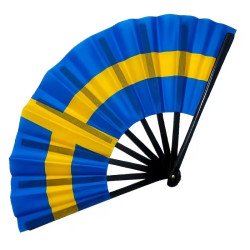 Solfjäder - Sverigeflagga i chiffong [Plastbas] - Blå/Gul